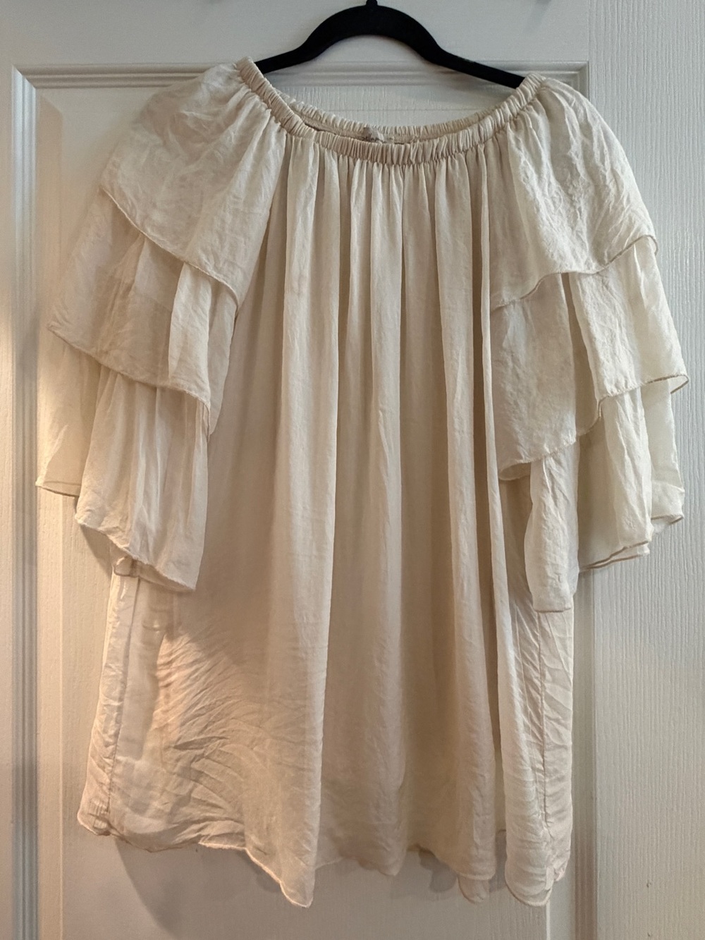 Bellambia 100% Silk Ruffle Sleeve Blouse Cream Size S Made in Italy